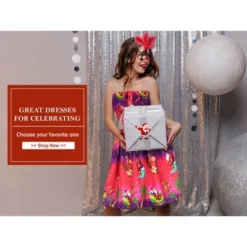 LA LEELA Women's Casual Beach Christmas A Line Slit Mini Dresses Tube Top Short Strapless Santa Dress For Women One Size Pink Santa Reindeer Sleigh -Northlight Decor Sale GUEST 02648869 2244 4c6f a884 b52e3c2cead6