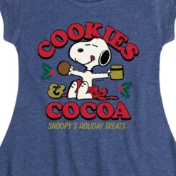 Girls' - Peanuts - Snoopy Christmas Cookies And Cocoa Fit & Flair Cap Sleeve Graphic Dress