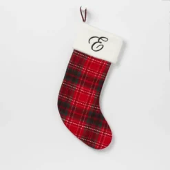 20" Plaid Monogram Christmas Holiday Stocking With Faux Fur Cuff Red/Green/White - Wondershop™ -Northlight Decor Sale GUEST 078e41a1 80ad 4302 8d97 131daeba566f