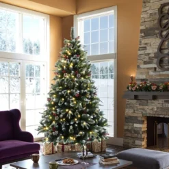 LuxenHome 6Ft Pre-Lit Artificial Pine Christmas Tree With Frosted Tips, Pinecones, And Red Berries Green -Northlight Decor Sale GUEST 08d74aa2 0ce2 45d0 ad68 80066da52332