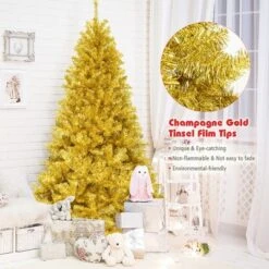 Costway 7.5Ft Hinged Unlit Artificial Tinsel Christmas Tree Holiday,Silver ,Gold -Northlight Decor Sale GUEST 097e5a85 b16e 42e0 b025 968111599f46