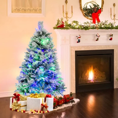 Costway 4.5 FT/6FT/7ft Pre-Lit Snow Flocked Christmas Tree Hinged Xmas Tree With8 Modes 160/240/320 Lights 6 Costway 4.5 FT/6FT/7ft Pre-Lit Snow Flocked Christmas Tree Hinged Xmas Tree With8 Modes 160/240/320 Lights - Image 4