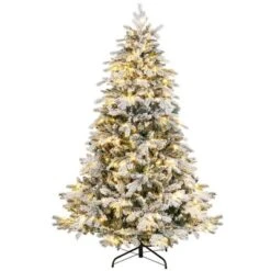 Costway 4.5FT/6FT/7 FT Pre-Lit Flocked Christmas Tree Hinged W/ 120/260/300 LED Lights & 757/1415/1687 Branch Tips -Northlight Decor Sale GUEST 0e0c13e7 9f80 4fa6 ad88 68220fb5f391