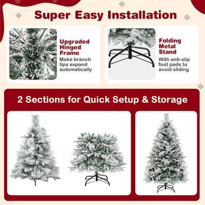 Costway 4.5 FT/6FT/7ft Pre-Lit Snow Flocked Christmas Tree Hinged Xmas Tree With8 Modes 160/240/320 Lights 10 Costway 4.5 FT/6FT/7ft Pre-Lit Snow Flocked Christmas Tree Hinged Xmas Tree With8 Modes 160/240/320 Lights - Image 8
