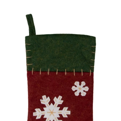 Northlight 20" Green And Red Snowflake Christmas Stocking With Blanket Stitching 7 Northlight 20" Green And Red Snowflake Christmas Stocking With Blanket Stitching - Image 5