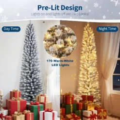 Acekool Snow Flocked Pencil Tree, PVC Mixed Flocked Needles, Hinged Slim Fir, Sturdy Base, Space Saving Corner Style -Northlight Decor Sale GUEST 115d6a23 7ee2 4091 a470 b9bc10e9a65d