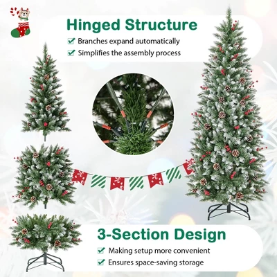 Costway 6 FT Pre-Lit Artificial Christmas Tree With 618 Snowy Branch Tips 280 LED Lights 8 Costway 6 FT Pre-Lit Artificial Christmas Tree With 618 Snowy Branch Tips 280 LED Lights - Image 6