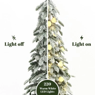 LuxenHome 3-Piece Flocked Artificial Tree Set With Lights And Metal Stand Green 6 LuxenHome 3-Piece Flocked Artificial Tree Set With Lights And Metal Stand Green - Image 4