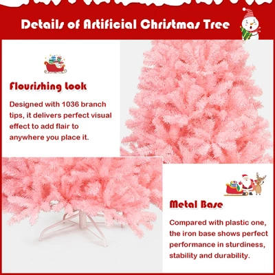 Costway 6Ft Hinged Artificial Christmas Tree Full Fir Tree New PVC W/ Metal Stand Pink 8 Costway 6Ft Hinged Artificial Christmas Tree Full Fir Tree New PVC W/ Metal Stand Pink - Image 6