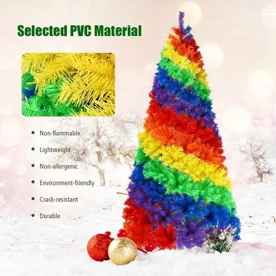 Costway 7FT Artificial Hinged Colorful Rainbow Full Fir Christmas Tree With 1213 Tips 10 Costway 7FT Artificial Hinged Colorful Rainbow Full Fir Christmas Tree With 1213 Tips - Image 8