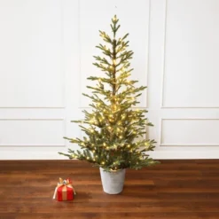LuxenHome 5.5Ft Pre-Lit Artificial Fir Christmas Tree, Realistic Green Branches & Decorative Planter -Northlight Decor Sale GUEST 2576a190 4cc5 4e90 a5b6 eeb81f4932c9