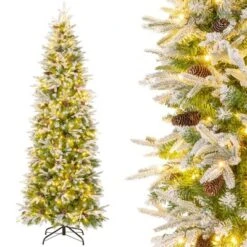 Costway 6/7.5/9 FT Flocked Christmas Tree With 671/913/1310 PE PVC Branch Tips 280/350/470 Warm White LED Lights -Northlight Decor Sale GUEST 2633fe7c 6638 4977 a0de 1fae052ac90d