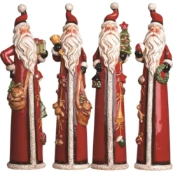 Transpac Medium Dolomite Tall Santa Set Of 4 Ceramic Figurines Multicolored Christmas Tabletop Decor For Indoor Use