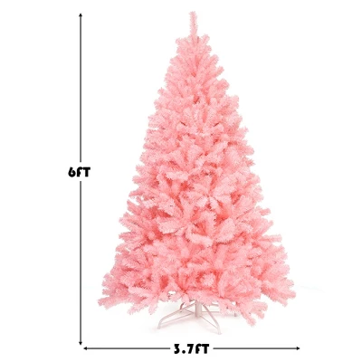 Costway 6Ft Hinged Artificial Christmas Tree Full Fir Tree New PVC W/ Metal Stand Pink 4 Costway 6Ft Hinged Artificial Christmas Tree Full Fir Tree New PVC W/ Metal Stand Pink - Image 2