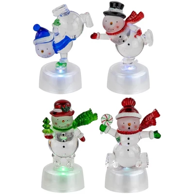 Northlight LED Lighted Color Changing Snowmen Acrylic Christmas Decorations - 4.25" - Set Of 4 3 Northlight LED Lighted Color Changing Snowmen Acrylic Christmas Decorations - 4.25" - Set Of 4