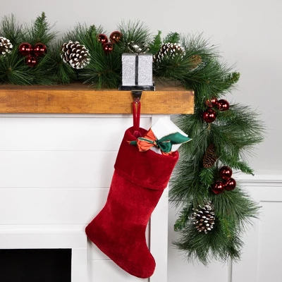 Northlight 5.5" Silver Glitter Gift Box With Bow Christmas Metal Stocking Holder 3 Northlight 5.5" Silver Glitter Gift Box With Bow Christmas Metal Stocking Holder