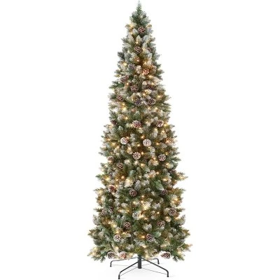 Frosted Pencil Christmas Tree With Warm White Lights, Pre-Lit Artificial Xmas Tree For Home Or Party, Slim Holiday Tree Includes Sturdy Stand 3 Frosted Pencil Christmas Tree With Warm White Lights, Pre-Lit Artificial Xmas Tree For Home Or Party, Slim Holiday Tree Includes Sturdy Stand