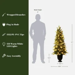 LuxenHome 4.5Ft Pre-Lit Artificial Pine Christmas Tree With Pinecones And Black Urn Planter Pot Green -Northlight Decor Sale GUEST 313441f8 944e 4146 a13f 412182a6647f