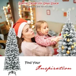Costway 4.5/6/7.5 Ft Unlit Hinged Snow Flocked Artificial Pencil Christmas Tree With 242/500/641 Branch -Northlight Decor Sale GUEST 32daa179 2792 4179 af4e 6f380a2c2829