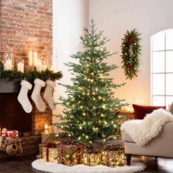 LuxenHome 6Ft Pre-Lit Artificial Fir Christmas Tree, Green Branches With Warm Lights & Metal Stand -Northlight Decor Sale GUEST 335625f4 2bc1 4320 a39d f33a3b5baea9