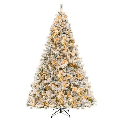 Costway 6 FT/7FT/8FT Pre-Lit Christmas Tree 3-Minute Quick Shape Flocked Decor With 300/450/600 LED Lights 14 Costway 6 FT/7FT/8FT Pre-Lit Christmas Tree 3-Minute Quick Shape Flocked Decor With 300/450/600 LED Lights - Image 12