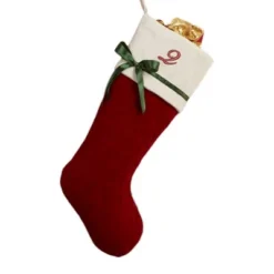 Personalization Mall Winter Classic Initial Quilted Stockings With Bow, Burgundy -Northlight Decor Sale GUEST 37654369 a83f 4174 b6fa f44acb7cd54e