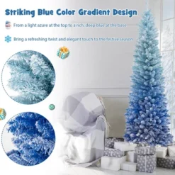 Costway 6/7 FT Blue Gradient Snow Flocked Artificial Christmas Tree With 435/725 Lush Branch Tips -Northlight Decor Sale GUEST 37abaa39 7fe6 4111 9702 ccf0220c4757