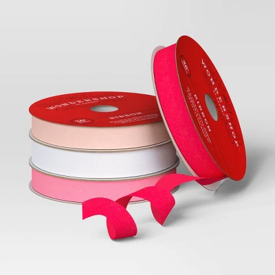 4 Pk Christmas Velvet Ribbon Pink/White Luxe - Wondershop™ 4 4 Pk Christmas Velvet Ribbon Pink/White Luxe - Wondershop™ - Image 2