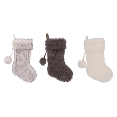 Transpac Faux Fur Christmas Stocking Set Of 3 Holiday Home Decorations Polyester Cozy Festive Decor 3 Transpac Faux Fur Christmas Stocking Set Of 3 Holiday Home Decorations Polyester Cozy Festive Decor