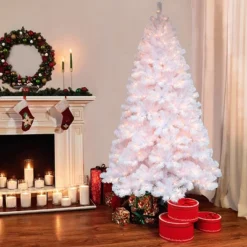 7.5ft Pre-lit Artificial Christmas Tree White Full Newcastle Fir