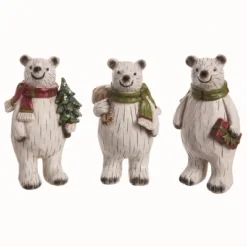 Transpac Set Of 3 Small Resin Happy Polar Bear Figurines Christmas Home Decorations
