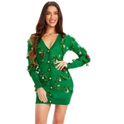 Tipsy Elves Bright Green Gaudy Garland Sweater Dress - Tinsel And Ornamed Christmas Party Dress Women -Northlight Decor Sale GUEST 3e5ce10b 130d 4303 872f 5a9ad89a7984