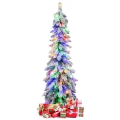 Costway 4 FT/5FT/6FT Pre-Lit Slim Christmas Tree Flocked Xmas Decoration 11 Modes 100 LED Lights -Northlight Decor Sale GUEST 40f848e1 7321 4cd7 82ed a773d1a8d220