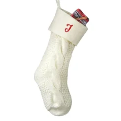 Personalization Mall Cozy Cable Knit Embroidered Initial Stocking, Ivory -Northlight Decor Sale GUEST 43650a97 5317 4811 9068 50d362eebe83
