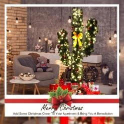 Costway 6Ft Pre-Lit Cactus Christmas Tree LED Lights Ball Ornaments -Northlight Decor Sale GUEST 447b30f7 13f5 4d2a 9fda a98c5839ef08