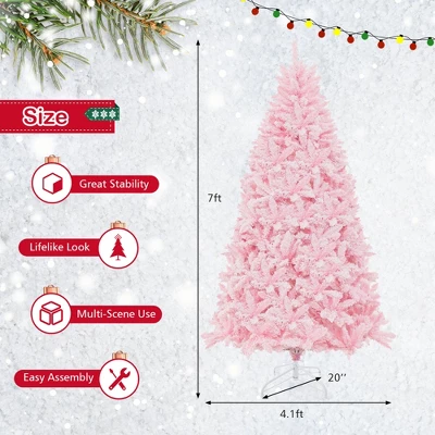 Costway 7 FT Flocked Artificial Christmas Tree Hinged With 500 LED Lights 1200 Branch Tips 5 Costway 7 FT Flocked Artificial Christmas Tree Hinged With 500 LED Lights 1200 Branch Tips - Image 3