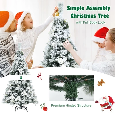 Costway 5ft/6ft/7ft/8ft Snow Flocked Hinged Christmas Tree W/ Berries & Poinsettia Flowers 8 Costway 5ft/6ft/7ft/8ft Snow Flocked Hinged Christmas Tree W/ Berries & Poinsettia Flowers - Image 6