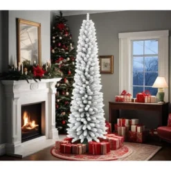 Acekool Snow Flocked Pencil Tree, PVC Mixed Flocked Needles, Hinged Slim Fir, Sturdy Base, Space Saving Corner Style -Northlight Decor Sale GUEST 4fc1b7e2 6b3c 45ac 96aa 6e59994a41ff