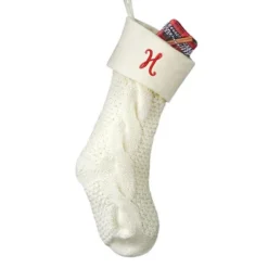 Personalization Mall Cozy Cable Knit Embroidered Initial Stocking, Ivory -Northlight Decor Sale GUEST 50f94513 e43f 4aca b541 f251b2913284
