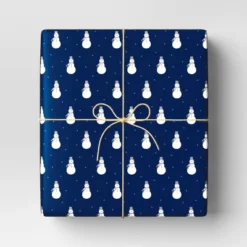 40" 220 Sq Ft Christmas Roll Wrap Snowmen On Navy Blue - Wondershop™