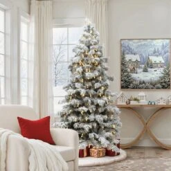 LuxenHome 7.5Ft Snow-Flocked Cedar Christmas Tree Pre-Lit With Teardrop LED Lights & Hinged Branches Green -Northlight Decor Sale GUEST 5684143d 0c77 4dd5 8a09 6be63667dc8a