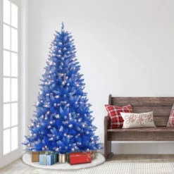 6.5ft Puleo Pre-Lit Blue Artificial Christmas Tree Clear Lights: Flame-Retardant, Hinged Branches, Easy Setup -Northlight Decor Sale GUEST 5a5feb12 a67f 4dba 8ce4 afbf9899c8f5