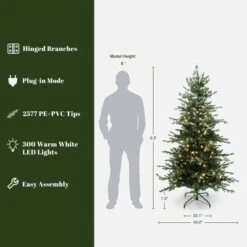 LuxenHome 6Ft Pre-Lit Artificial Fir Christmas Tree, Green Branches With Warm Lights & Metal Stand -Northlight Decor Sale GUEST 5c2864a8 9df7 4084 8661 2086f0efc14d