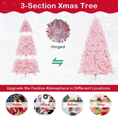 Costway 7 FT Flocked Artificial Christmas Tree Hinged With 500 LED Lights 1200 Branch Tips 8 Costway 7 FT Flocked Artificial Christmas Tree Hinged With 500 LED Lights 1200 Branch Tips - Image 6
