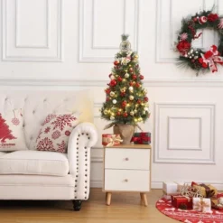 Small Xmas Tree, Mini Christmas Tree W/Lights, 3ft Christmas Tree Pre-lit W/78 Warm White LED Lights,Red Berry Clusters And Cloth Bag Base,2pcs -Northlight Decor Sale GUEST 5eb85aa5 2db6 4856 adaf 1b3f07c3d65a