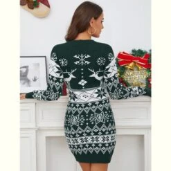 Coolmee Women's Fall Christmas Sweater Mini Dress Long Sleeve Crewneck Slim Fit Wrap Short Dress -Northlight Decor Sale GUEST 5fd84af3 2c2c 4312 bf7d cb42d7c2af2e