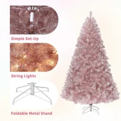 Pre-Lit Rose Gold Christmas Tree — 150 Warm White LEDs, Sparkling Tinsel, Sturdy Metal Stand, Indoor Holiday Accent -Northlight Decor Sale GUEST 61115ba1 342a 4168 b5cc 1c19eebf232e