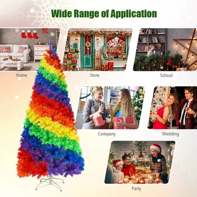 Costway 7FT Artificial Hinged Colorful Rainbow Full Fir Christmas Tree With 1213 Tips 9 Costway 7FT Artificial Hinged Colorful Rainbow Full Fir Christmas Tree With 1213 Tips - Image 7