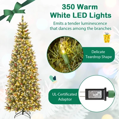Costway 7 FT Pre-Lit Artificial Christmas Tree With 818 Snowy Branch Tips 350 LED Lights 7 Costway 7 FT Pre-Lit Artificial Christmas Tree With 818 Snowy Branch Tips 350 LED Lights - Image 5