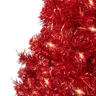 Northlight Pre-Lit Artificial Tinsel Christmas Tree - 3' - Red - Clear Lights 5 Northlight Pre-Lit Artificial Tinsel Christmas Tree - 3' - Red - Clear Lights - Image 3